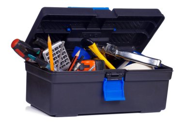 Box with tools on white clipart