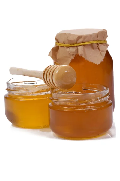 Panelas de vidro de mel — Fotografia de Stock