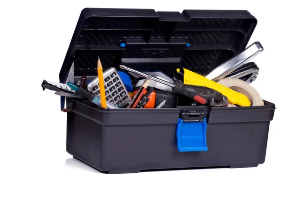 Caixa de ferramentas em fundo branco — Fotografia de Stock