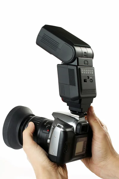Male hands holding camera — Stock Photo, Image