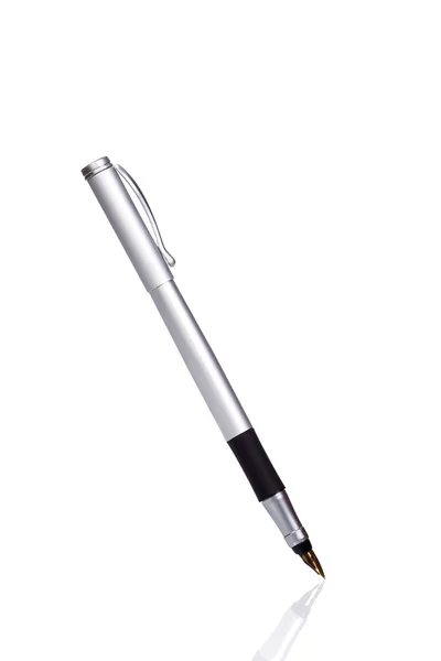 Zilveren pen op wit — Stockfoto