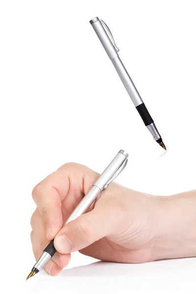Inkt pen en mannenhand Rechtenvrije Stockfoto's