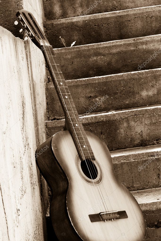 Image of guitar near steps