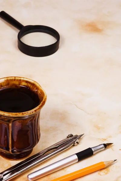 액세서리 및 종이에 커피 — 스톡 사진