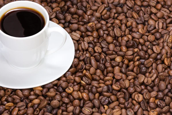 Cup op koffie bonen — Stockfoto