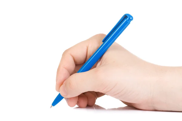 Isolierte Hand hält Stift lizenzfreie Stockbilder