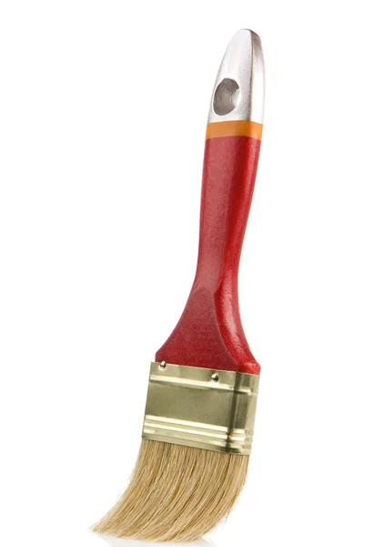 Beyaz izole ahşap kırmızı boya fırçası — Stok fotoğraf