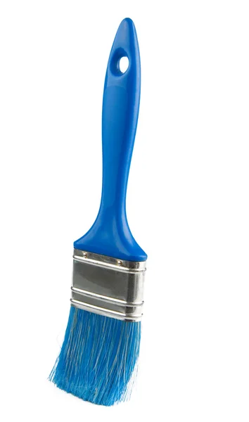 Beyaz izole mavi boya fırçası — Stok fotoğraf