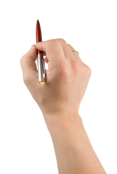 Ручка і чоловічі руки ізольовані на білому — стокове фото
