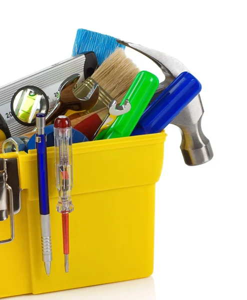 Tools and instruments in plastic box — Stock Photo, Image