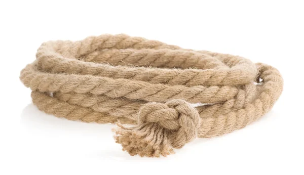 Ship rope tool with knot isolated on white — Stock Photo, Image