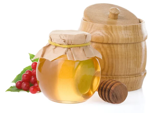 Jar of honey and berry isolated on white — Stock Photo, Image