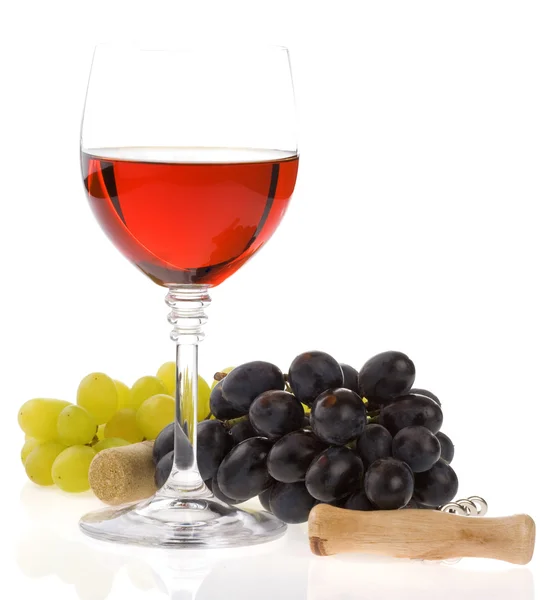 Vinho em vidro e uva — Fotografia de Stock