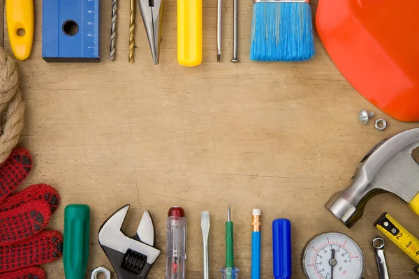 Set of tools on wood background — Stock Photo, Image