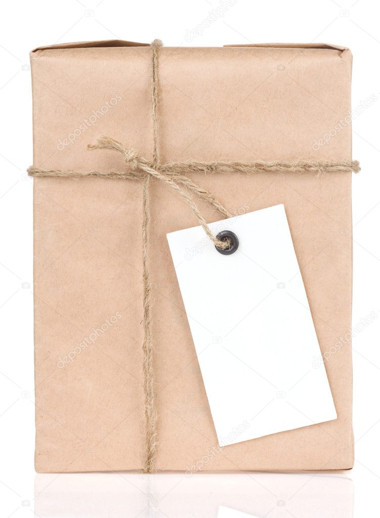 Paper parcel wrapped tied with price tag