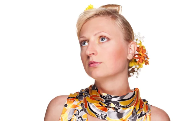 stock image Beautiful blonde girl with flowers in her hair