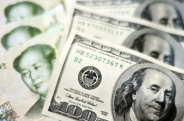 Kínai és amerikai pénz — Stock Fotó