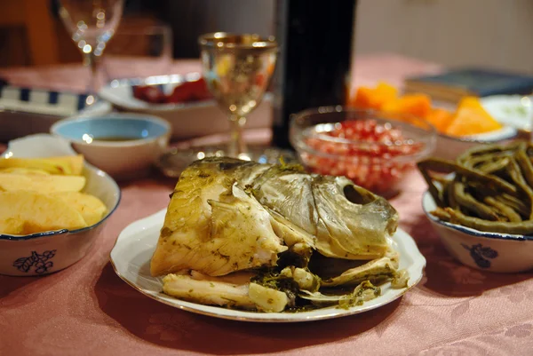 Rosh Hashana Dinner in Israel by Israeli Family — Stock Photo, Image