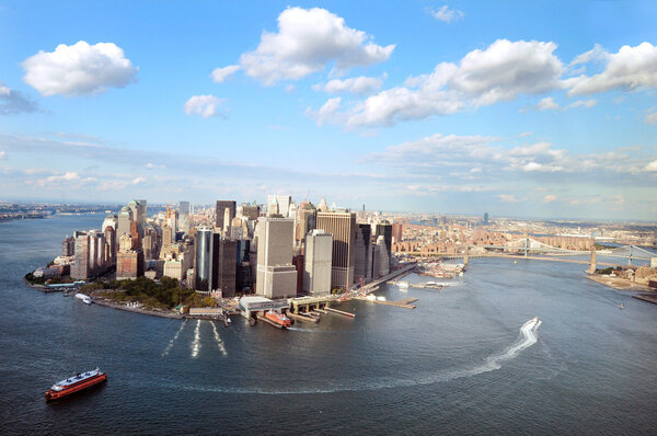 Aerial view of Manhattan Island in New York, USA.