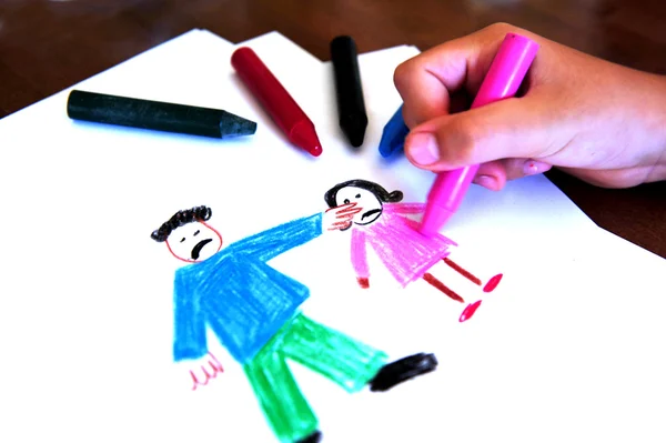 Abused child break the silence of sexual and violence abuse by drawing. — Stock Photo, Image