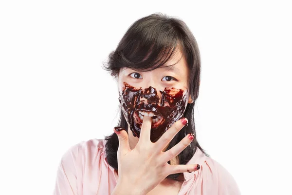 Asiático senhora e chocolate — Fotografia de Stock