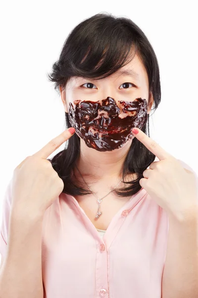 Asiatische Dame und Schokolade — Stockfoto