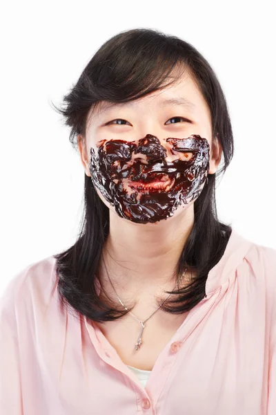 Ázsiai hölgy és csokoládé — Stock Fotó