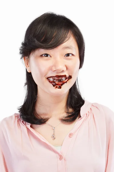 Ασιατική κυρία και σοκολάτα — Φωτογραφία Αρχείου