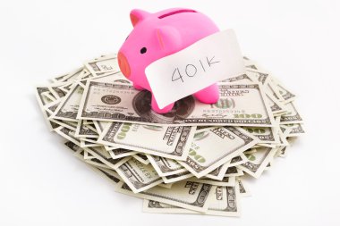 Piggy bank 401K and dollar clipart