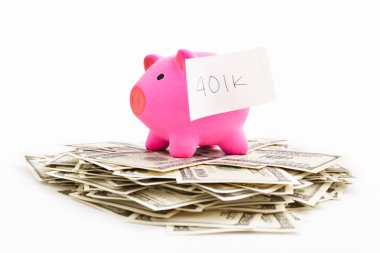 Piggy bank 401K and dollar clipart