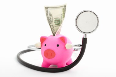 Piggy bank, dollar and stethoscope clipart