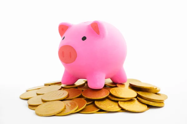 Банк свиней и золотые монеты — стоковое фото