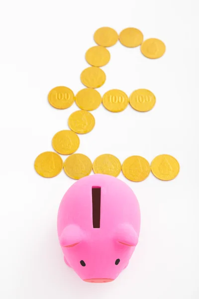 Piggy bank and pound sterling sign — Stock Photo, Image