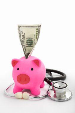 Piggy bank, dollar and stethoscope clipart