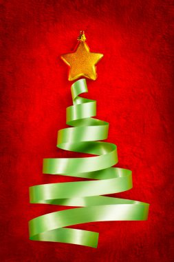Green ribbon Christmas tree clipart