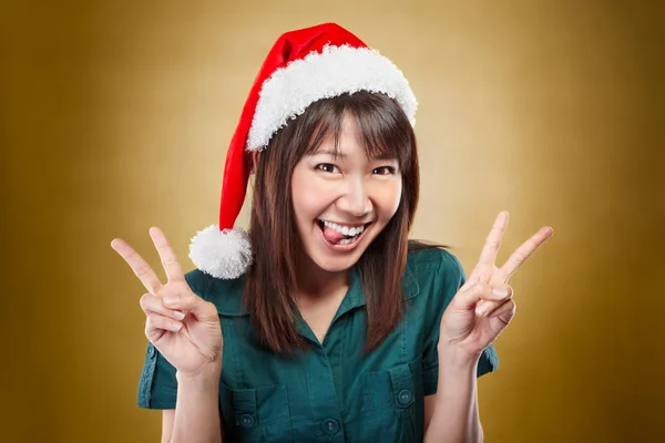 Senhora entusiasmada com Santa Hat — Fotografia de Stock