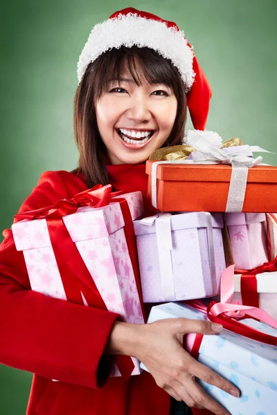 Christmas flicka som presenterar — Stockfoto