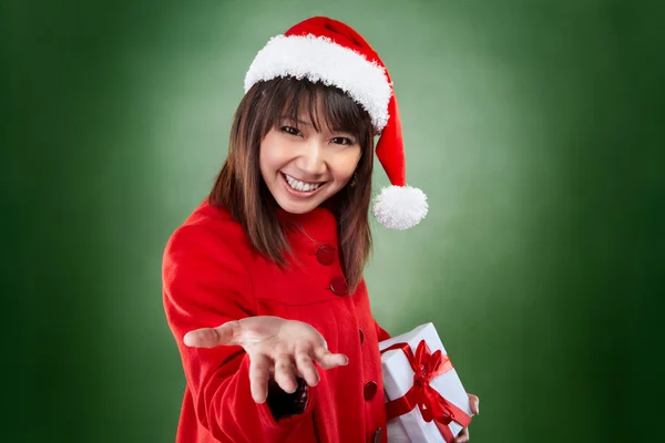 Christmas girl with present — Stock Photo, Image