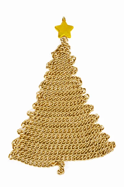 Cadena dorada árbol de Navidad en blanco —  Fotos de Stock
