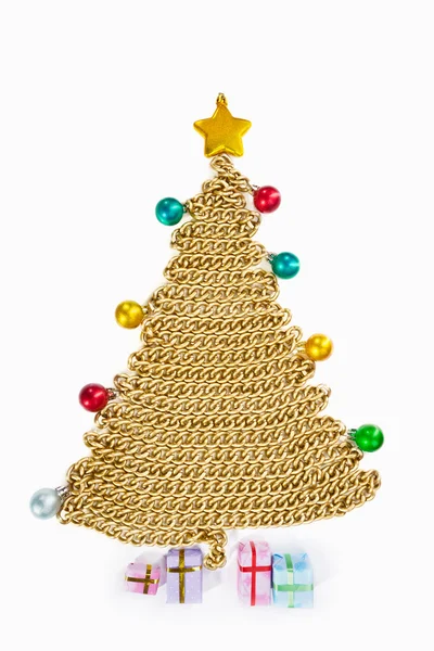 Cadena dorada árbol de Navidad en blanco —  Fotos de Stock