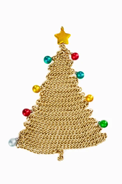 Golden chain Christmas tree on white — Stock Photo, Image