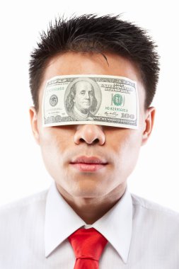 Bribe concept, eyes sealed with dollar bill clipart