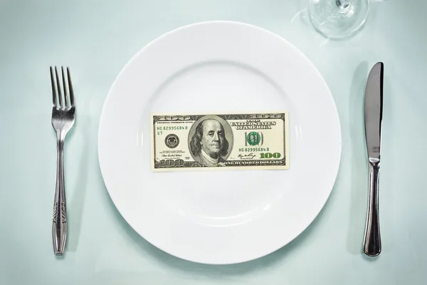 Dollar on the plate — Stock Photo, Image