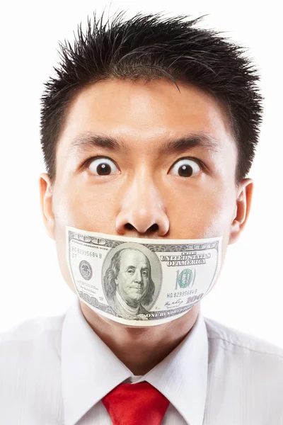 Úplatek koncepce, ústa s dolarové bankovky — Stock fotografie