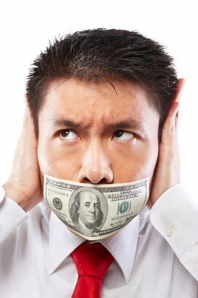 Bribe concept, mouth sealed with dollar bill — Stock Photo, Image