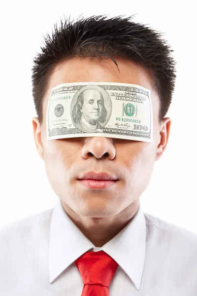 Úplatek koncepce, oči zalepené dolarové bankovky — Stock fotografie