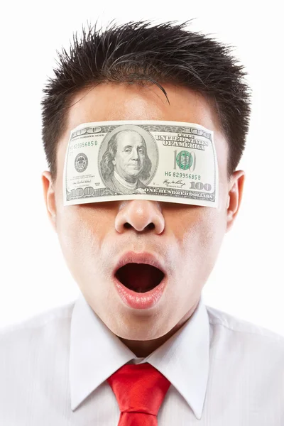 Concepto de soborno, ojos sellados con billete de dólar —  Fotos de Stock