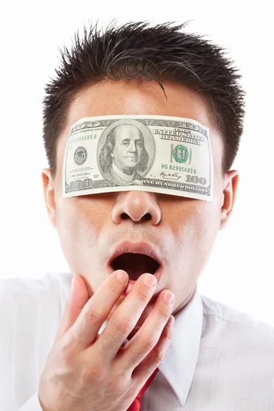 Concepto de soborno, ojos sellados con billete de dólar —  Fotos de Stock