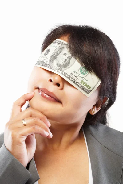 Empresária cega com dinheiro — Fotografia de Stock