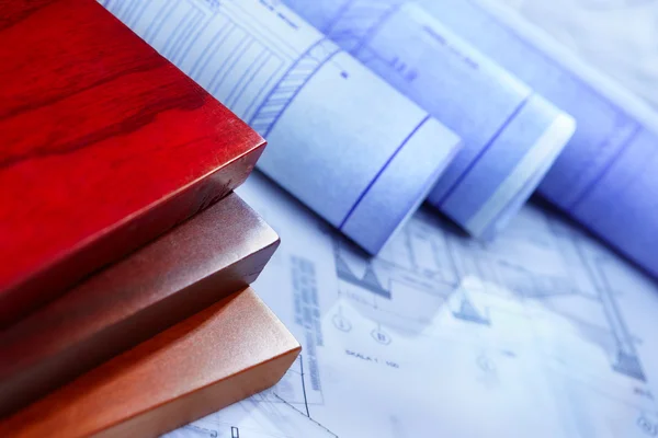 Architecture paperwork and wooden boards — Stock Photo, Image